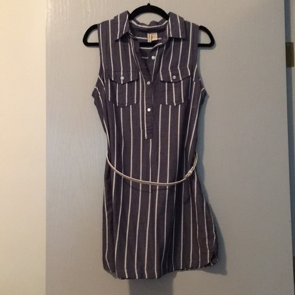 Blue/White Stripped Summer Dress with belt